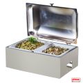 Chafing dish con 2 bacinelle in ceramica GN 1/2 e base acciaio C/Burro