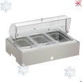 Vassoio refrigerato portayogurt Frutta e Verdura sfusi in policarbonato con base Burro