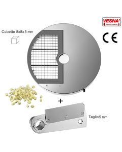 Disco e coltello tagliamozzarella misura cubetto 8X8x5 mm per Chef Pizza Inox 