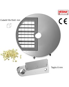 Disco e coltello tagliamozzarella misura cubetto 16X16x8 mm per Chef Pizza Inox Celme