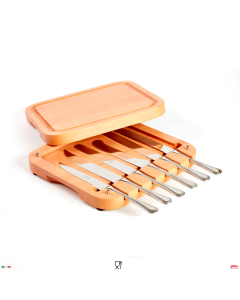 Tagliere in legno di faggio lamellare con 6 coltelli da cucina forgiati