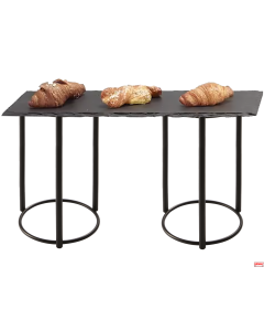 Composizione con Alzata in acciaio con piano in ardesia e vari accessori