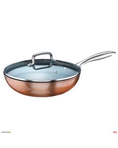 Padella Wok alluminio antiaderente forgiato Ø 28 cm con coperchio in vetro Materic