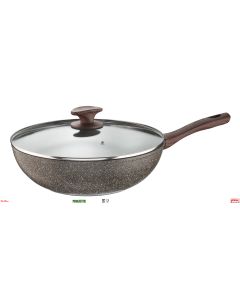 Wok antiaderente allumino forgiato Ø 28 cm con coperchio Manico anticalore Chalet Pinti