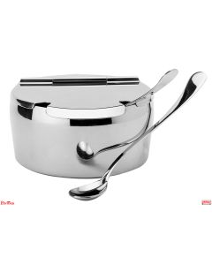 Zuccheriera Tonda completa di 2 cucchiaini in acciaio inox Pinti