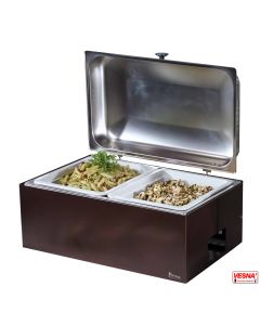 Chafing dish con 2 bacinelle in ceramica GN 1/2 e base in acciaio opzione 4 colori
