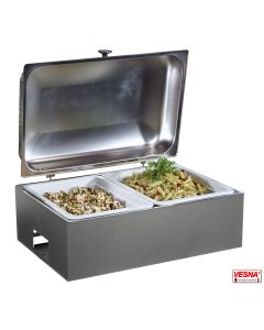 Chafing dish con 2 bacinelle in ceramica GN 1/2 e base acciaio C/Carbone Pinti