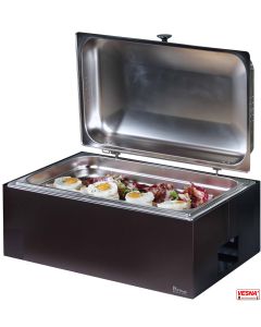 Chafing dish riscaldato a fiamma o resistenza completa base colore Caffe