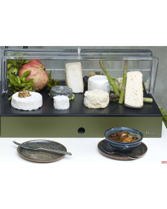 Espositore vassoio Formaggi neutro con tagliere cupola e base Salvia/Burro/Caffè/Carbone