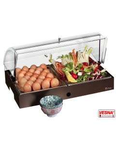 Espositore refrigerato porta uova e verdure completo di cupola e base Salvia Burro Caffè Carbone