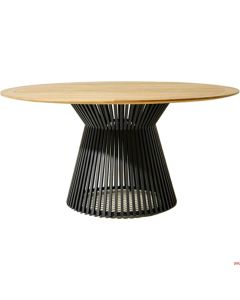 Tavolo interno piano in legno teak Ø 150 X H4 cm Struttura in alluminio verniciato Ø 74 X H72 cm