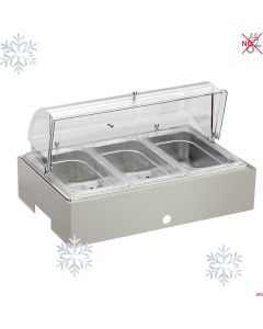 Vassoio refrigerato portayogurt Frutta e Verdura sfusi in policarbonato con base Burro