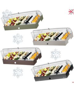 Espositore refrigerato multiuso piastra inox con cupola e base in opzione 4 colori