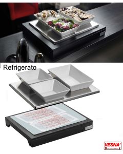 Espositore vassoio refrigerato con 3 ciotole in porcellana