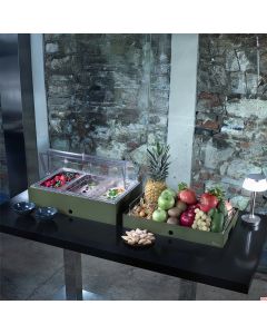 Vassoio refrigerato porta Yogurt Frutta Verdura sfusi in inox 18/10 con base Salvia  