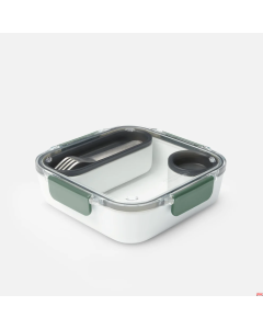 Porta pranzo a due scomparti in Polipropilene/Inox 20x20xh 5,5 cm con forchetta
