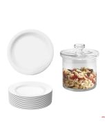 Piatto collazione in porcellana bianco Ø 16,5 cm e Vaso pasticceria in vetro con coperchio 14 x h 17,5 cm Confezione 13 Pz Tutto Un Prezzo Spedizione Gratuita
