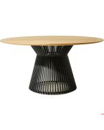 Tavolo interno piano in legno teak Ø 150 X H4 cm Struttura in alluminio verniciato Ø 74 X H72 cm
