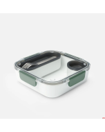 Porta pranzo a due scomparti in Polipropilene/Inox 20x20xh 5,5 cm con forchetta
