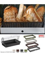 Espositore pane cesta in vimini wengè con cupola e base bassa in 4 colori
